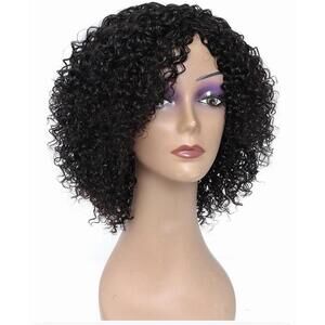 HUA Curly Human Hair Wigs 150% Density Color 1B